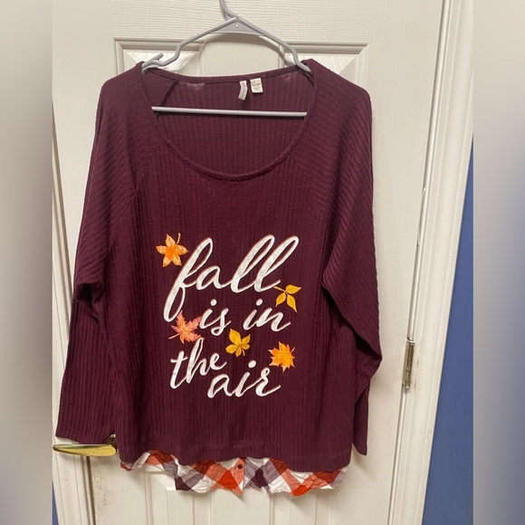 Cato "Fall Is In The Air" Layered Look Plaid Top Burgandy Size XL (18/20) - Picture 1 of 8